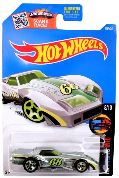 Hot Wheels 2016 - Collector # 063/250 - HW Mild to Wild 8/10 - ZAMAC - '76 Greenwood Corvette - ZAMAC / #68 - Walmart Exclusive - USA ‘Showdown’ Card