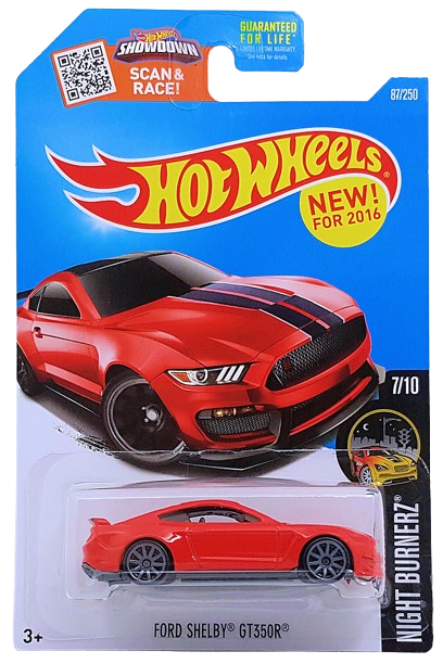 Hot Wheels 2016 - Collectors 087/250 - Night Burnerz 7/10 - New Models - Ford Shelby GT350R - Red / Black Stripes - USA Card