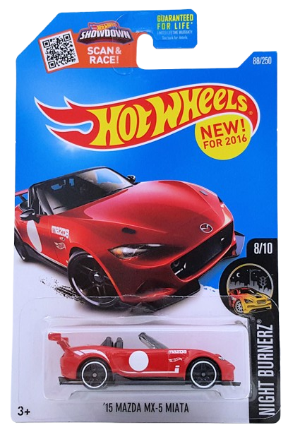 Hot Wheels 2016 - Collectors 088/250 - Night Burnerz 8/10 - New Models - '15 Mazda MX-5 Miata - Red - USA Card