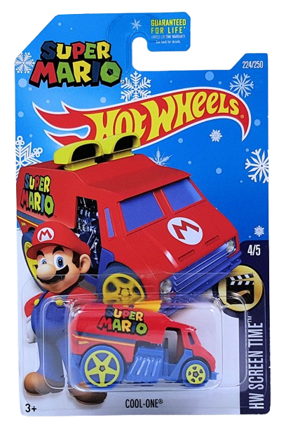 Hot Wheels 2016 - Collector # 224/250 - HW Screen Time 4/5 - Cool-One - Red Body / Blue Base - USA 'Super Mario - Snowflake' Card only at Target