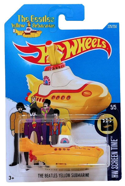 Hot Wheels 2016 - Collector # 225/250 - HW Screen Time 5/5 - New Models - The Beatles Yellow Submarine - Yellow - International 'Beatles' Card