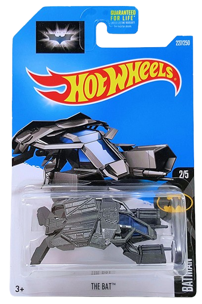 Hot Wheels 2016 - Collector # 227/250 - Batman 2/5 - The Bat - Dark Gray Metalflake - Blue Windshield - USA 'Batman' Card