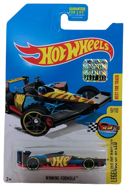 Hot Wheels 2017 - Collector # ---/365 - Legends of Speed 9/10 - Treasure Hunts - Winning Formula - Matte Black / #1 / Circle Flame Logo on top of left Engine Intake & Front Wing - USA Card with Factory Set Sticker