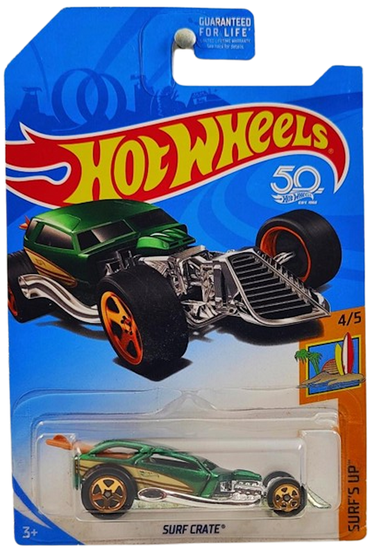 Hot Wheels 2017 - Collector # ---/365 - Surf's Up 4/5 - Surf Crate - Metallic Green - Gold 5 Spokes - Kmart Exclusive - USA '18 Card