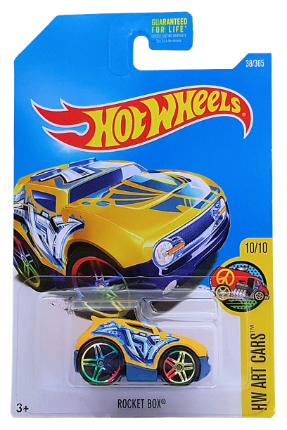 Hot Wheels 2017 - Collector # 038/365 - HW Art Cars 10/10 - Rocket Box - Yellow / 'T' on Roof - USA Card