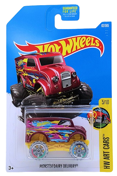 Hot Wheels 2017 - Collector # 062/365 - HW Art Cars 5/10 - Monster Dairy Delivery - Burgandy / "C" on Roof - Multicolored &amp; Light Grey OR6SP Wheels - USA Card