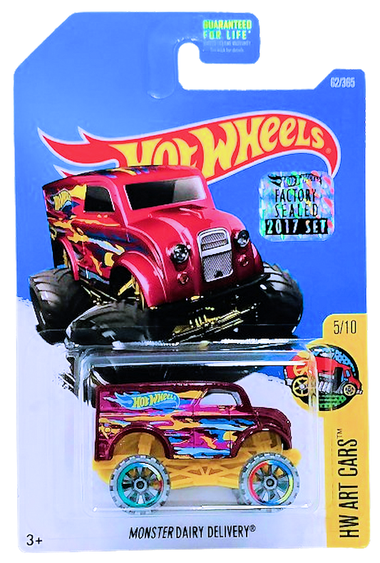 Hot Wheels 2017 - Collector # 062/365 - HW Art Cars 5/10 - Monster Dairy Delivery - Burgandy / "C" on Roof - Multicolored & Light Grey OR6SP Wheels - FSC