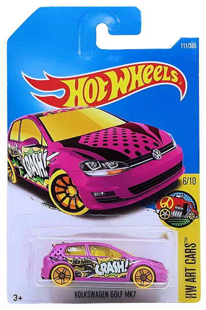 Hot Wheels 2017 - Collector # 111/365 - HW Art Cars 6/10 - Volkswagen Golf Mk7 - Pink - PR5 Wheels - IC