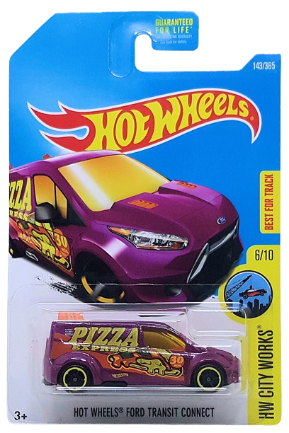 Hot Wheels 2017 - Collector # 143/365 - HW City Works 6/10 - Hot Wheels Ford Transit Connect - Purple / Pizza Express - USA Card