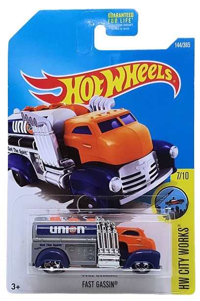 Hot Wheels 2017 - Collector # 144/365 - HW City Works 7/10 - Fast Gassin - Orange Cab / Dark Blue Fenders / Gray Tank with 'Union 76' - 5 Spoke Wheels - USA Card