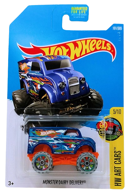 Hot Wheels 2017 - Collector # 161/365 - HW Art Cars 5/10 - Monster Dairy Delivery - Dark Blue / "C" on Roof - Multicolored & Light Grey OR6SP Wheels - USA Card