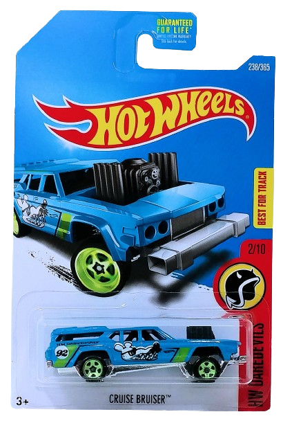 Hot Wheels 2017 - Collector # 238/365 - HW Daredevils 2/10 - Cruise Bruiser - Blue - Green Chrome 5 Spokes - USA Card