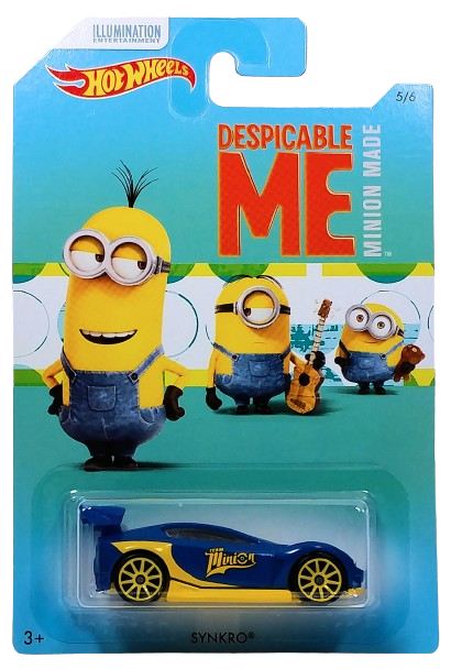 Hot Wheels 2017 - Theme Series / Despicable ME Minion Made 5/6 - Synkro - Blue - Yellow 10 Spoke Wheels - Grocery Store Exclusive