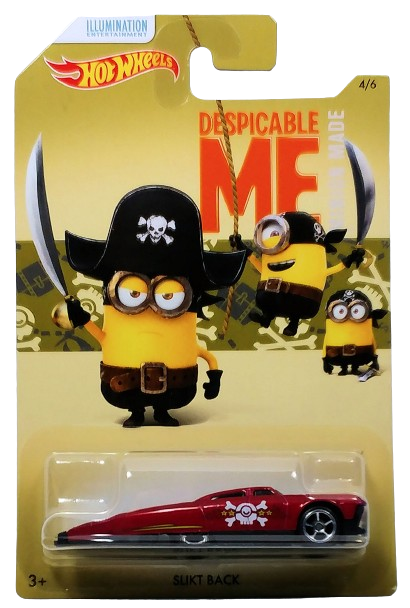 Hot Wheels 2017 - Theme Series / Despicable ME Minion Made 4/6 - Slikt Back - Metallic Red / Skull &amp; Crossbones - Grocery Stores Exclusive