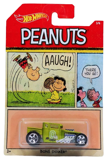 Hot Wheels 2017 - Theme / Peanuts 1/6 - Bone Shaker - Satin Anti-Freeze / Charlie Brown on Sides - 5 Spokes - Kroger Exclusive - 'Peanuts' Blister Card with Charlie Brown & Lucy