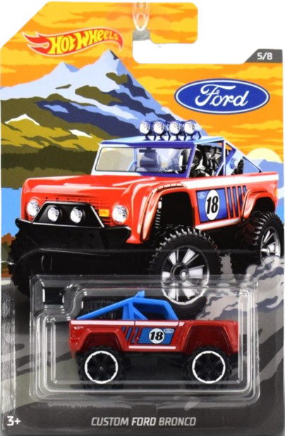 Hot Wheels 2018 - Theme / Ford Pickup Truck Series # 5/8 - Custom Ford Bronco - Red - Black OR6SP Wheels with White Ring - No Windows - Black Interior - Black Plastic Base - Walmart Exclusive