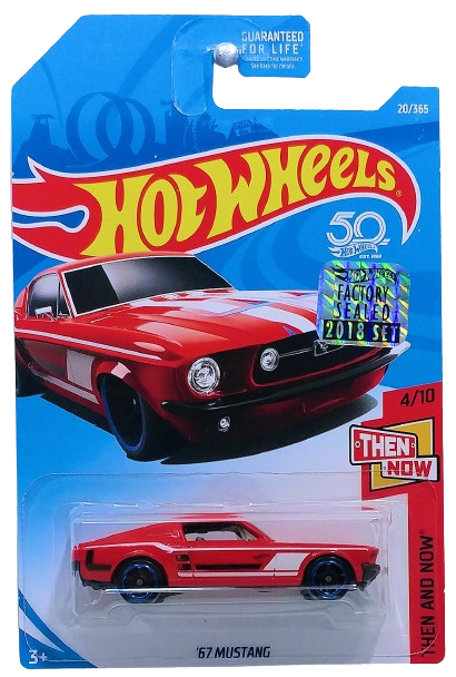 Hot Wheels 2018 - Collector # 020/365 - Then And Now 4/10 - '67 Mustang - Red - USA Card with Factory Set Sticker