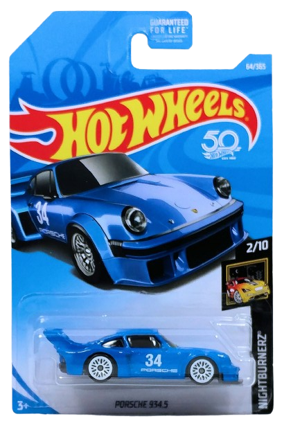 Hot Wheels 2018 - Collector # 054/365 - Nightburnerz 2/10 - Porsche 934.5 - Blue / #34 - White Lace Wheels - USA 50th Card - MPN FJX65