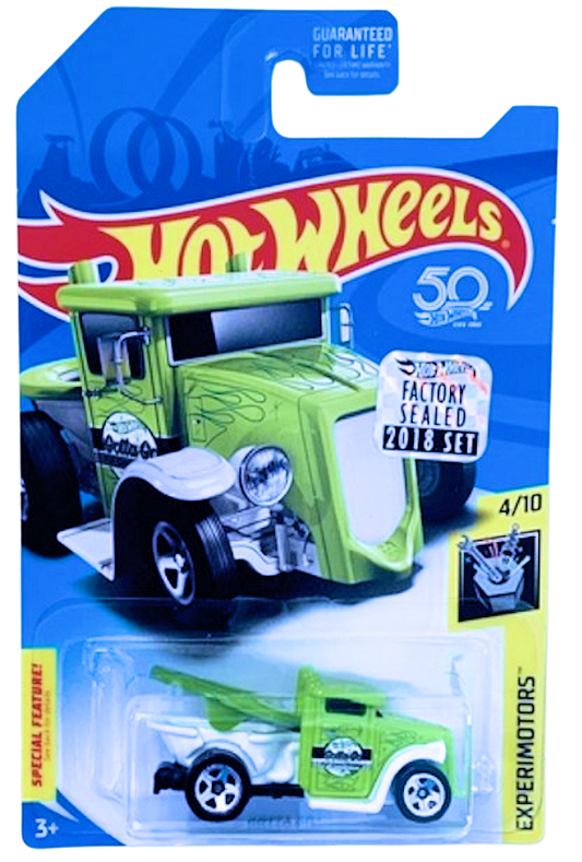 Hot Wheels 2018 - Exclusive Color - Experimotors 4/10 - Gotta Go - Bright Green - Kroger Exclusive - USA 50th Card with Factory Set Sticker