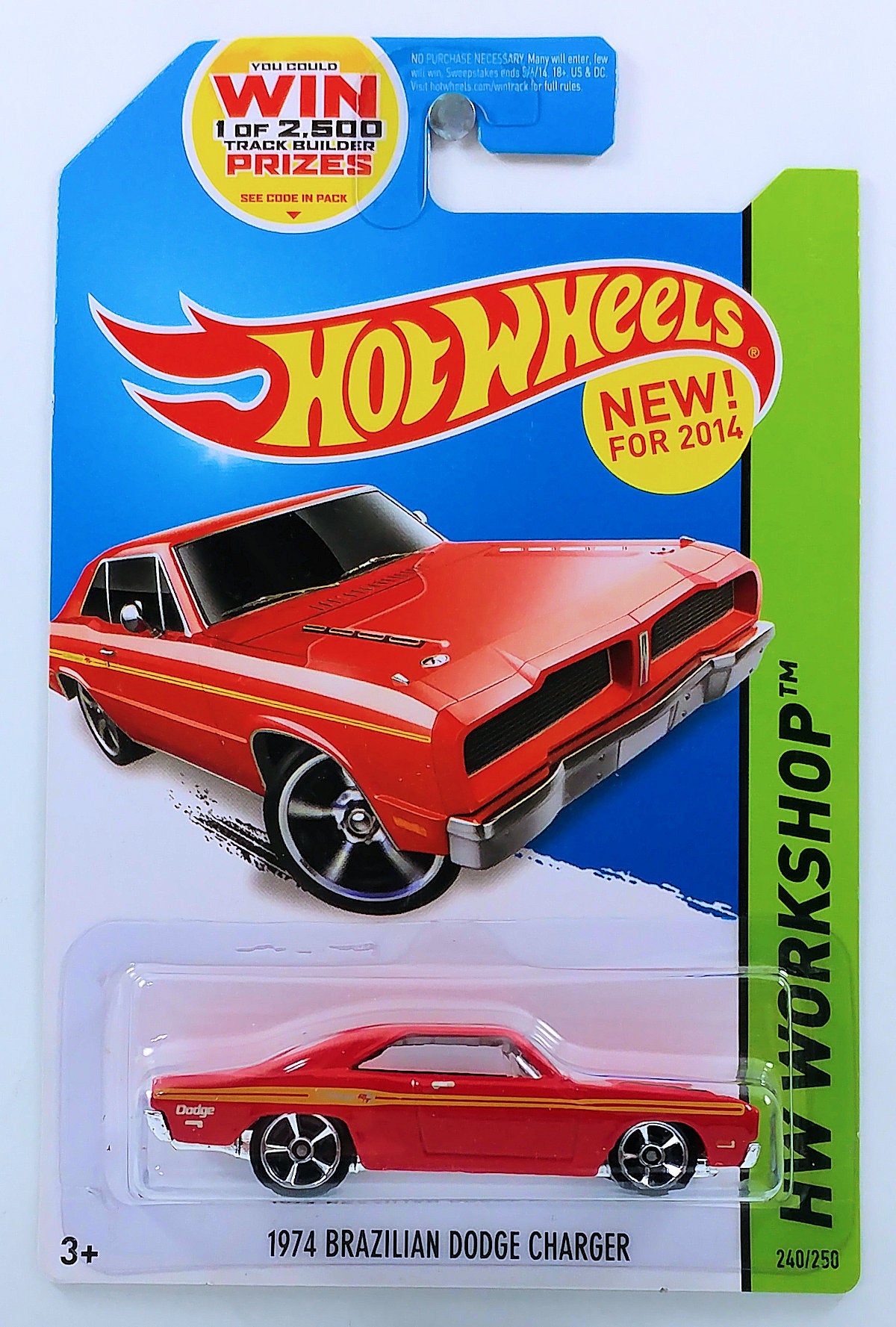 Hot Wheels 2014 - Collector # 240/250 - HW Workshop / Muscle Mania - 1974 Brazilian Dodge Charger - Red - USA Card