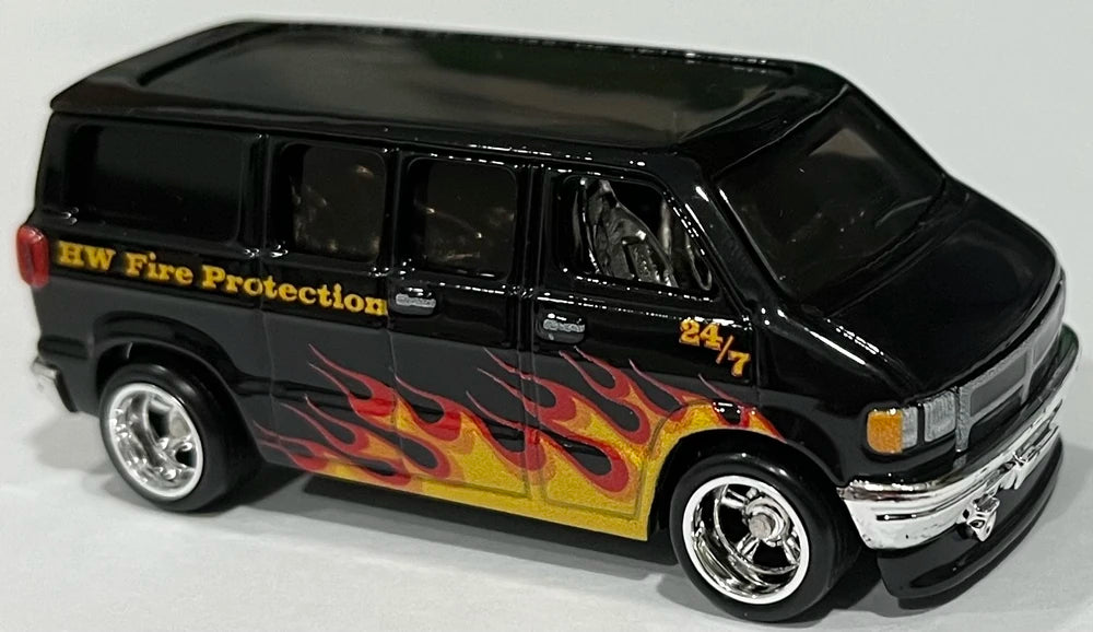 Hot Wheels 2023 - Premium / Boulevard # 68 - Dodge Van - Black / HW Fire Protection - Metal/Metal & Real Riders - Walmart Exclusive