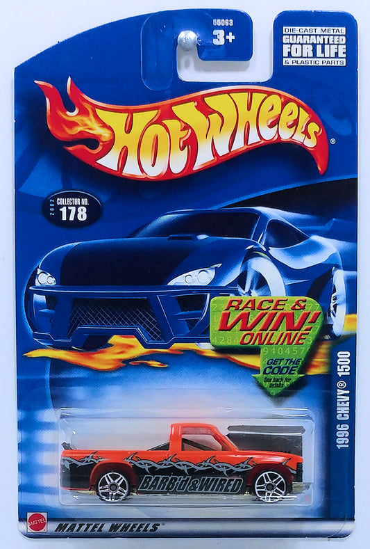 Hot Wheels 2002 - Collector # 178/240 - 1996 Chevy 1500 - Orange - USA 'Race & Win' Card