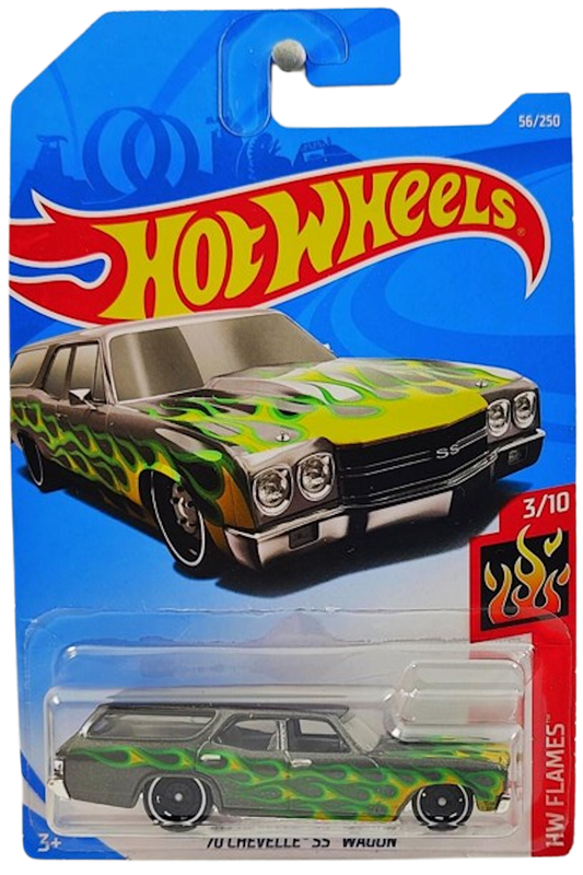 Hot Wheels 2019 - Collector # 056/250 - HW Flames 3/10 - '70 Chevelle SS Wagon - Gray - IC