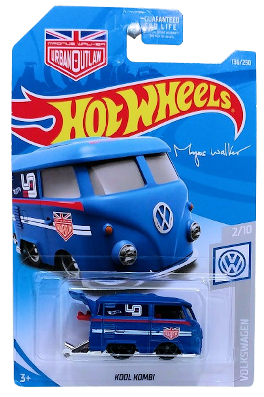 Hot Wheels 2019 - Collector # 136/250 - Volkswagen 2/10 - Kool Kombi - Matte Blue / 'Magnus Walker' / Urban Outlaw - USA Card