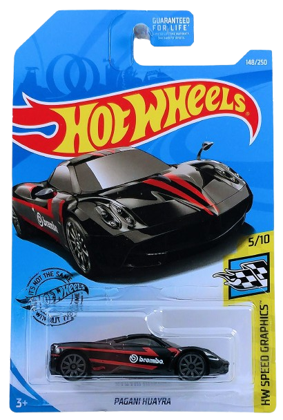 Hot Wheels 2019 - Collector # 148/250 - HW Speed Graphics 5/10 - Pagani Huayra - Black / Brembo - USA Card