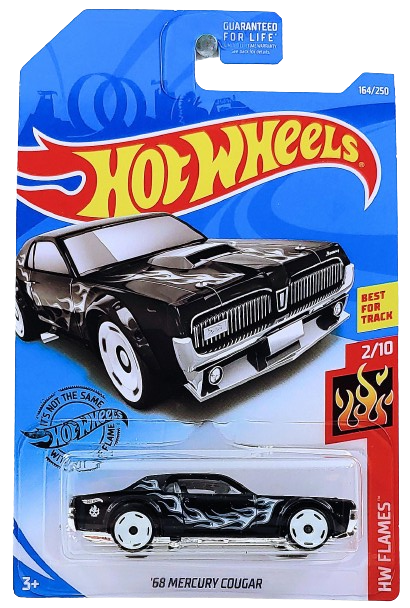 Hot Wheels 2019 - Collector # 164/250 - HW Flames 2/10 - '68 Mercury Cougar - Matte Black - White Flames / White Wheels - USA