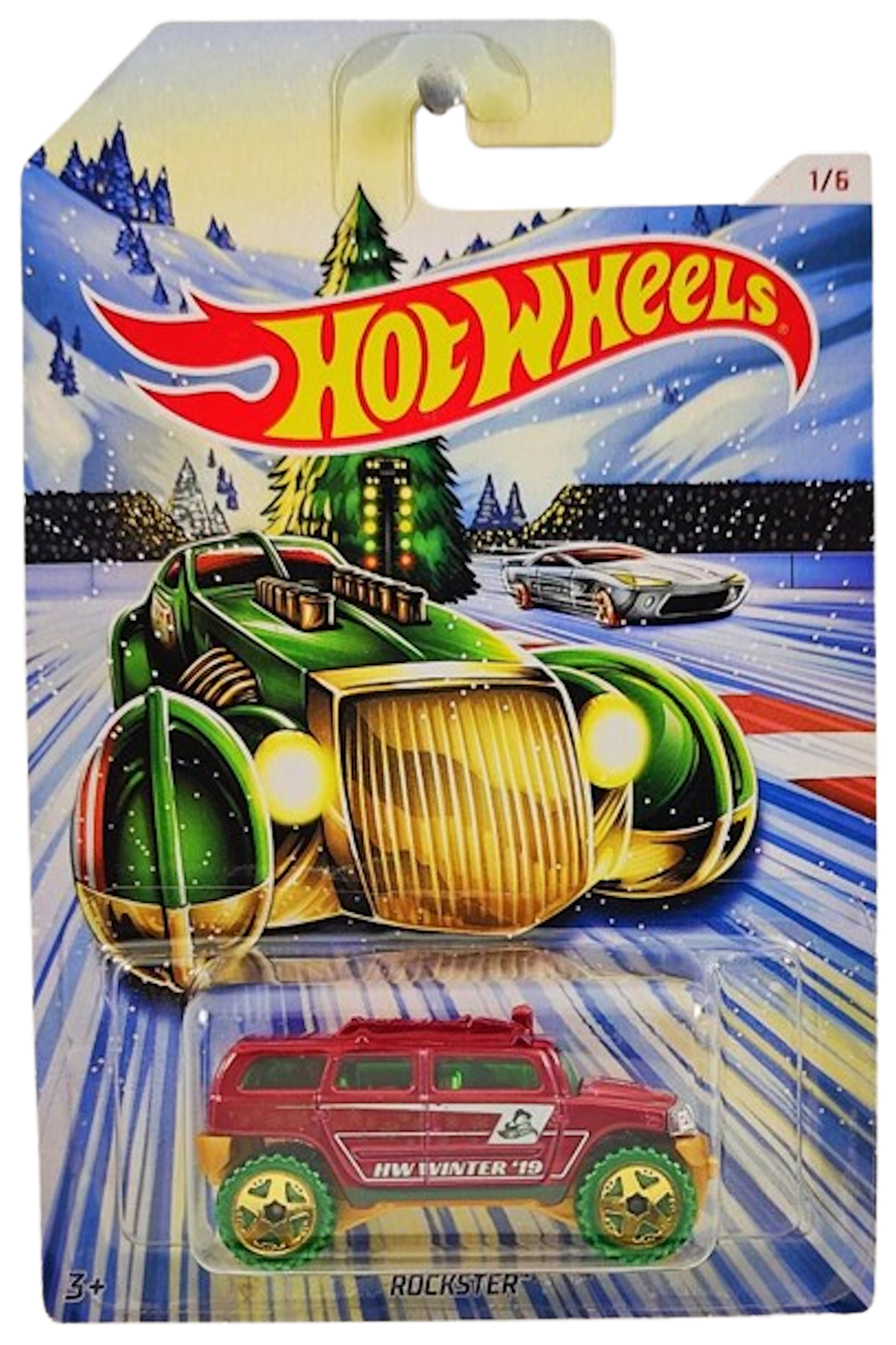 Hot Wheels 2019 - Theme / Holiday Hot Rods Series 1/5 - Rockster (Humvee) - Red / HW Winter '19 - Gold OR5 Wheels on Green Tires