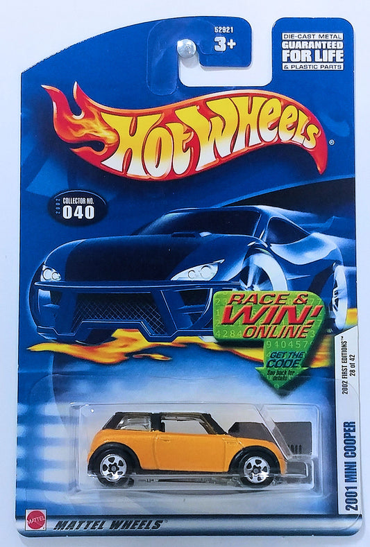 Hot Wheels 2002 - Collector # 040/240 - First Editions 28/42 - 2001 Mini Cooper - Yellow - 5 Spokes - USA R&W Card