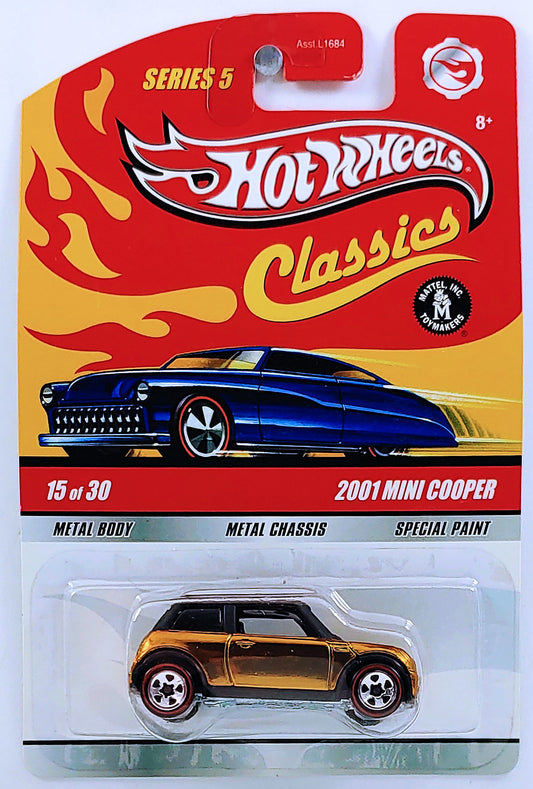 Hot Wheels 2009 - Classics Series 5 # 15/30 - 2001 Mini Cooper - Spectraflame Gold - Metal/Metal - 5 Spokes with Redlines - USA