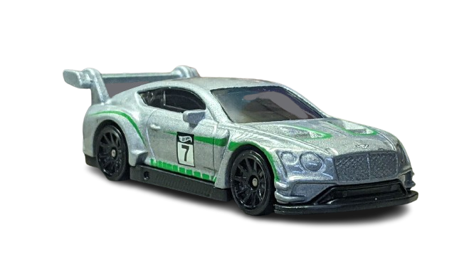 Hot Wheels 2023 - Collector # 044/250 - HW Modified 3/5 - 2018 Bentley Continental GT3 - Grey - Green Stripes / Hot Wheels "7" Graphics - USA