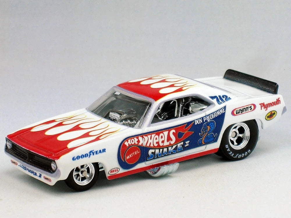 Hot Wheels 2022 - Premium / Car Culture / Team Transport # 46 - '72 Plymouth Cuda FC (Snake II) & Retro Rig - White / Don 'The Snake' Prudhomme - Metal/Metal & Real Riders