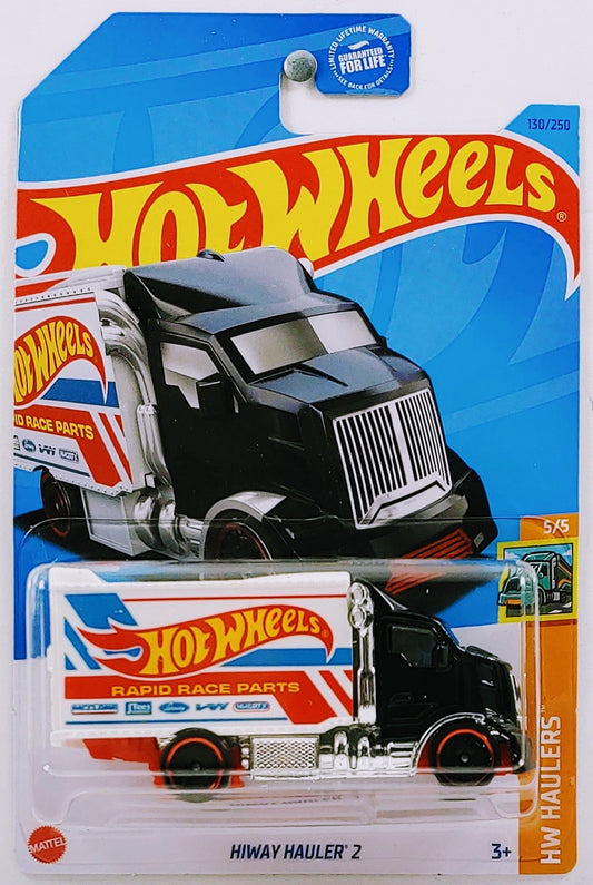 Hot Wheels 2023 - Collector # 130/250 - HW Haulers 5/5 - Hiway Hauler 2 - Black Cab / White Box / 'Hot Wheels Rapid Race Parts' - USA