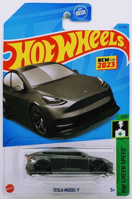 Hot Wheels 2023 - Collector # 037/250 - HW Green Speed 01/10 - New Models - Tesla Model Y - Dark Gray - USA