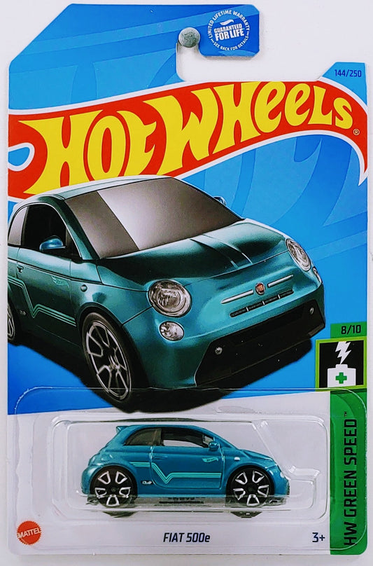 Hot Wheels 2023 - Collector # 144/250 - HW Green Speed 8/10 - Fiat 500e - Metallic Teal- USA