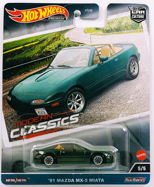 Hot Wheels 2023 - Premium / Car Culture / Modern Classics 5/5 - '91 Mazda MX-5 Miata - Green - Metal/Metal & Real Riders