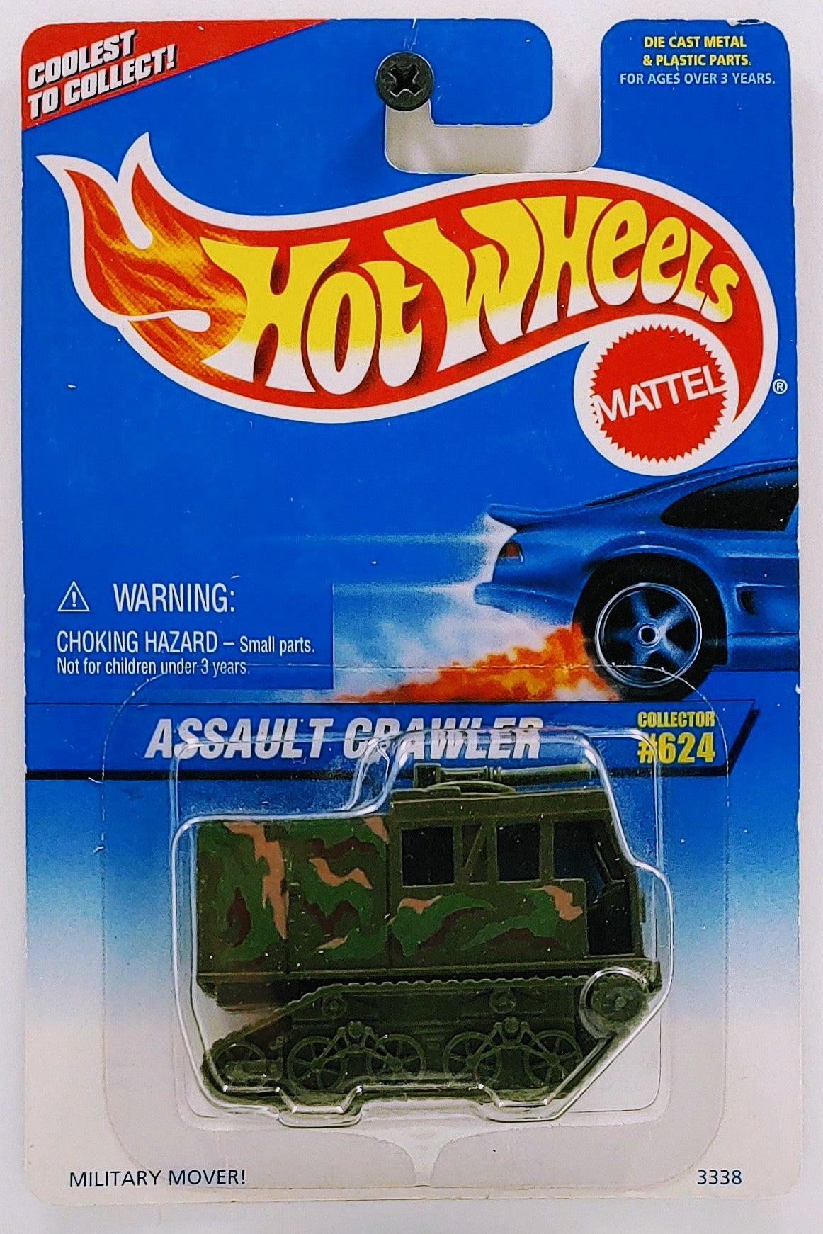 Hot Wheels 1997 - Collector # 624 - Assault Crawler - Olive Drab Camo - USA 'Blue & White' Card