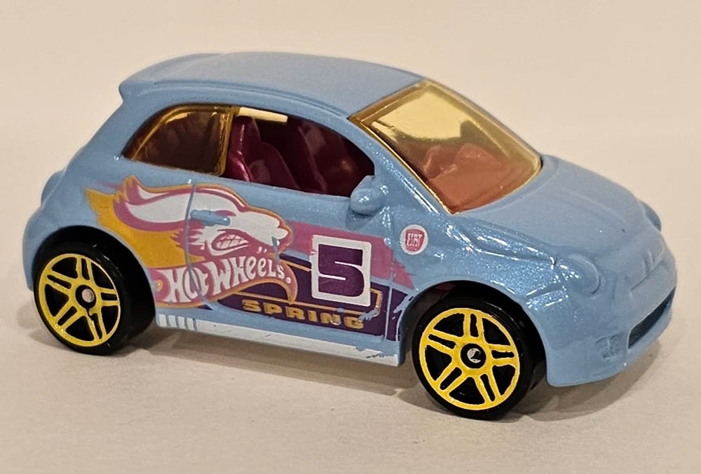 Hot Wheels 2024 - Theme / Easter / Spring 1/5 - Fiat 500 - Light Blue - Yellow PR5 Wheels - Spring Card