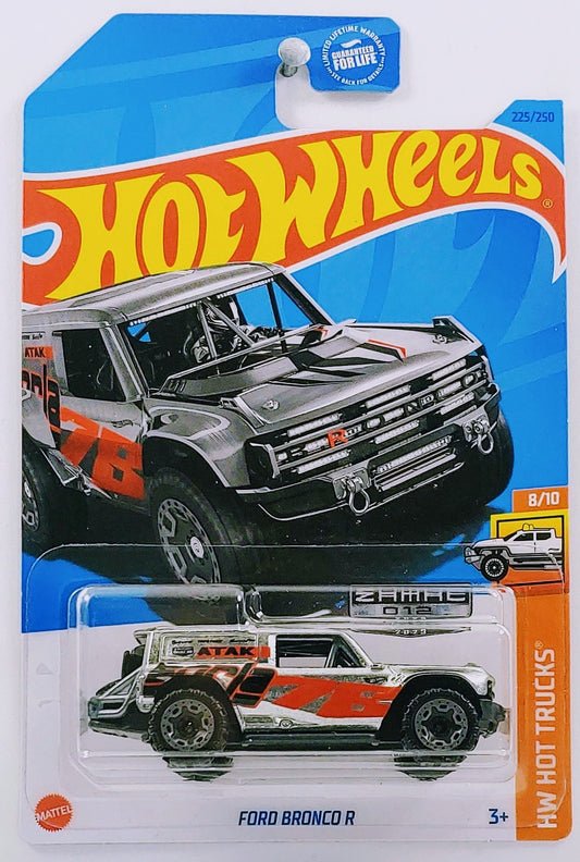 Hot Wheels 2023 - Collector # 250/250 - HW Hot Trucks 8/10 - ZAMAC 012 - Ford Bronco R - ZAMAC / borla - Walmart Exclusive - USA Card