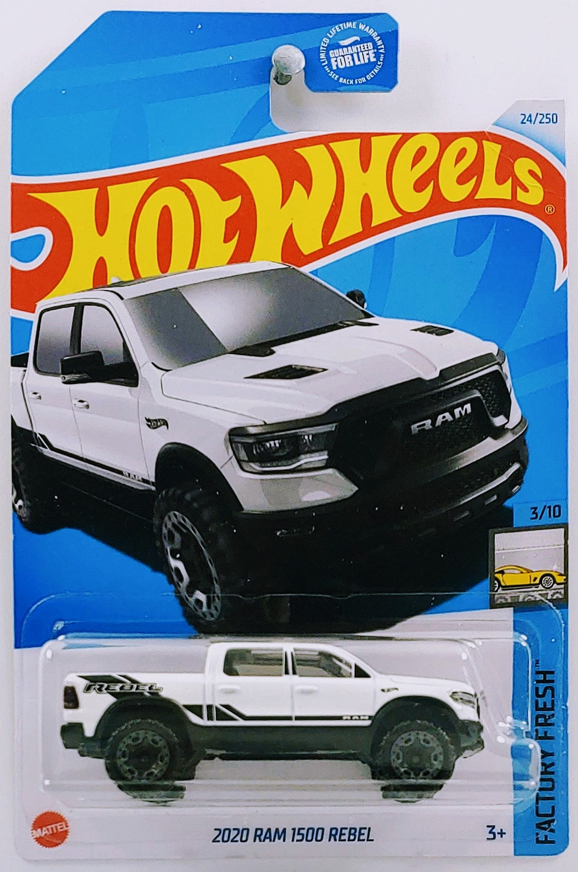 Hot Wheels 2024 - Colletor # 024/250 - Factory Fresh 3/10 - 2020 Ram 1500 Rebel - White - USA Card