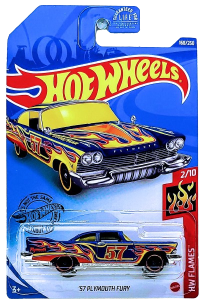 Hot Wheels 2020 - Collector # 168/250 - HW Flames 2/10 - '57 Plymouth Fury - Blue - USA Card