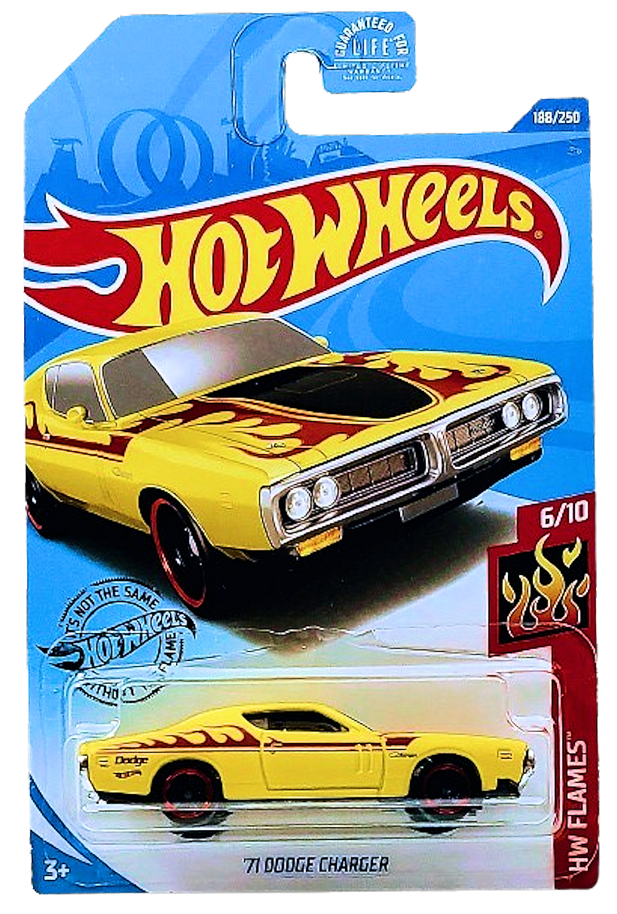 Hot Wheels 2020 - Collector #188/250 - HW Flames 6/10 - '71 Dodge Charger - Yellow - USA Card