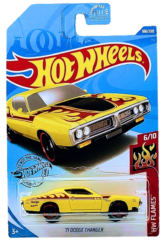 Hot Wheels 2020 - Collector #188/250 - HW Flames 6/10 - '71 Dodge Charger - Yellow - USA Card