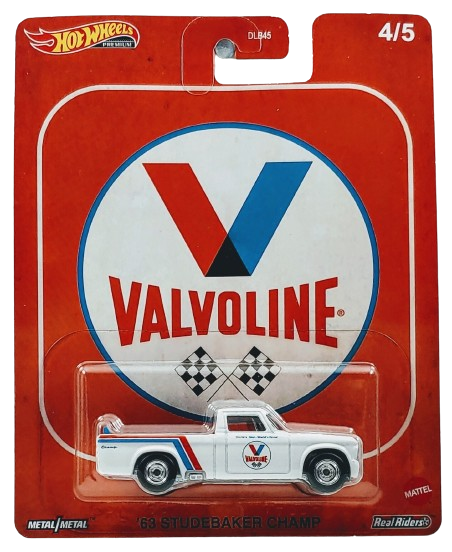 Hot Wheels 2020 - Premium / Fuelers # 4/5 - '63 Studebaker Champ - White / Valvoline Oil - Metal/Metal & Real Riders