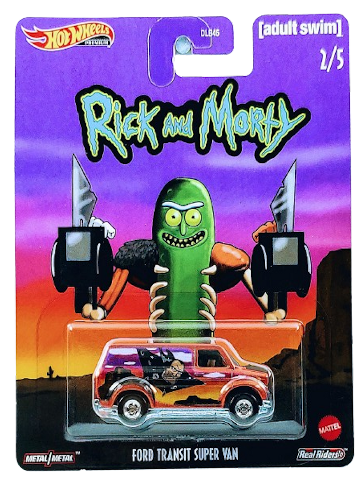 Hot Wheels 2020 - Premium / Pop Culture / Rick and Morty [adult swim] # 2/5 - Ford Transit Super Van - Metallic Orange / Rick and Morty Pickle Rick - Metal/Metal & Real Riders