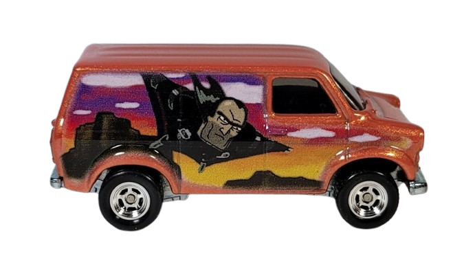 Hot Wheels 2020 - Premium / Pop Culture / Rick and Morty [adult swim] # 2/5 - Ford Transit Super Van - Metallic Orange / Rick and Morty Pickle Rick - Metal/Metal & Real Riders