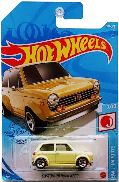 Hot Wheels 2021 - Collector # 187/250 - HW J-Imports 7/10 - New Models - CUSTOM '70 Honda N600 - Pale Yellow - International Card